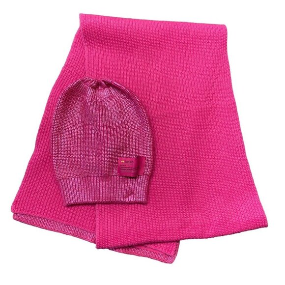 Kurt Geiger London Beanie Hat Scarf SET Pink BE KIND Outdoor Cozy Designer - Picture 3 of 5
